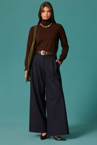 SEÇİL Pantaloni pentru femei, cu croi high-leg și dungi, de culoare albastru ...