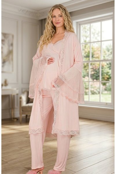 Lohusa Homewear New Season Powder-Colored Luxury Lace-Detailed Easy-Breastfee...
