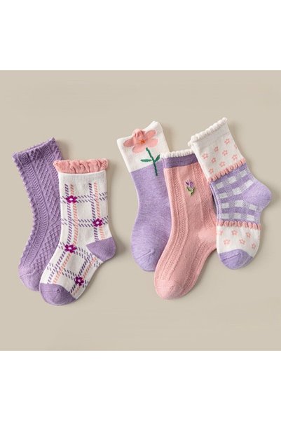 Generic Brand 5 pairs of warm cotton socks for boys and girls, purple flower ...