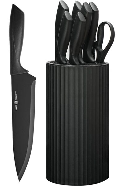 Generic Knife Set, 8-Piece Kitchen Knife Block Set with Universal Block - Rus...