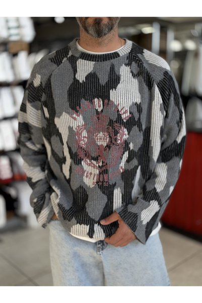 BYBASICMAN Hanorac oversize cu model cu pete negre ES-197