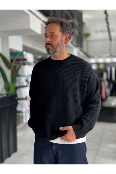 BYBASICMAN Pulover tricotat negru, basic, oversize PM-008