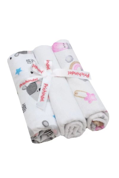 PRICHINDEL Set de 3 scutece, koala cu stea roz și ursuleț drăguț, flanel de b...