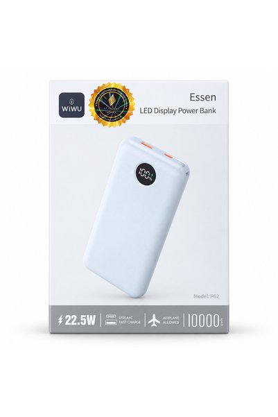 WIWU بنك طاقة Essen P62 بسعة 10000 مللي أمبير وقوة 22.5 واط مع شاشة LED - أبيض