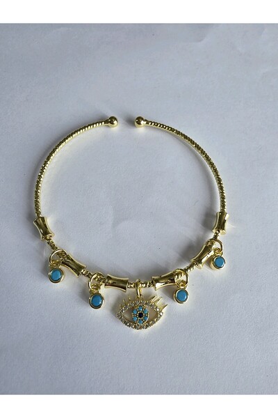 Clariss Gold-Toned Rice-Shaped YSX Evil Eye Charm Bracelet