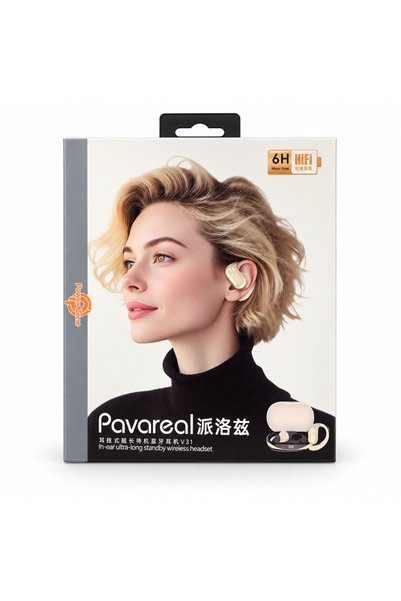 PAVAREAL سماعات أذن لاسلكية V31 مع علبة شحن، لون كريمي
