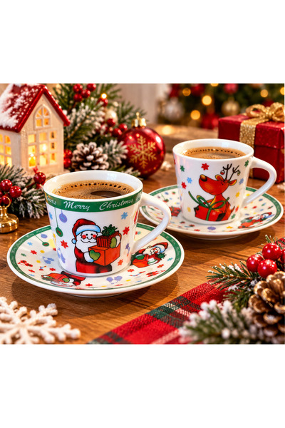 Atak Hediyelik Touch Me Porcelain 2-Piece New Year's-Themed Porcelain Coffee ...