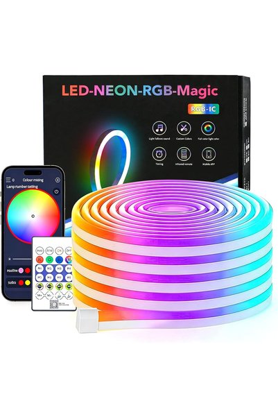 Generic أضواء نيون LED بطول 16 قدم/5 متر مع تقنية RGB+IC، تعمل بالطاقة عبر US...