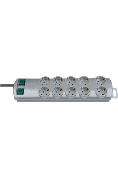 DAMUR Πολύπριζο Primera-Line Technics 10 πριζών, Διακόπτης, 2m, Ασημί, Ευέλικ...