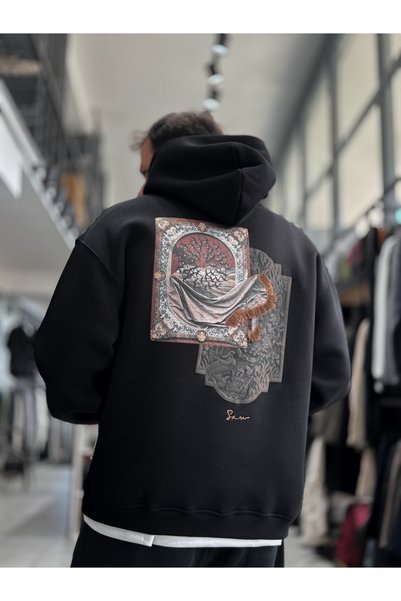 BYBASICMAN Hanorac cu glugă și model pe spate negru SW-5242
