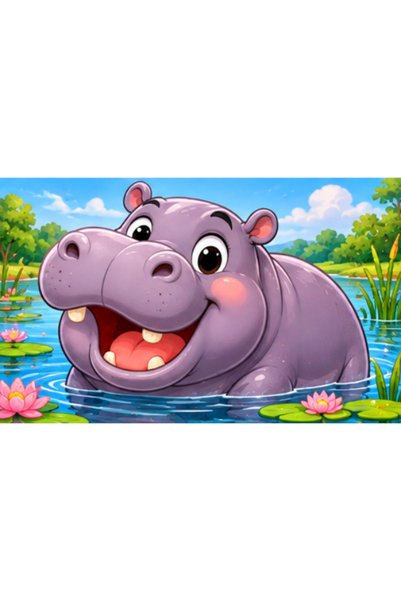 Gabcom Puzzle pentru copii cu Hipopotam – 4 piese , 10x10cm , Puzzle Educativ...