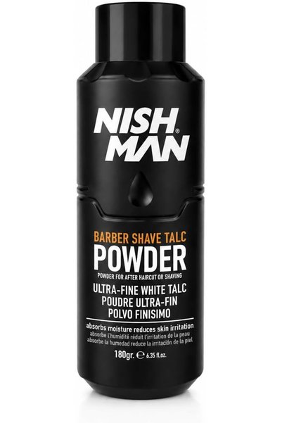 NISHMAN Barber Talc Powder for After Haircut or Shaving, White, 6.4 oz. 180gr