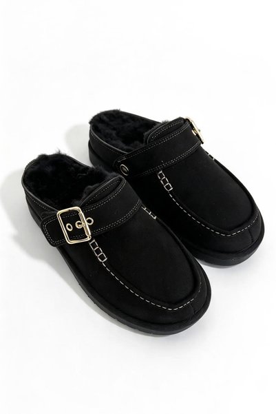 Shoebutik شبشب شتوي نسائي مبطن بالفرو الأسود من كوزي.