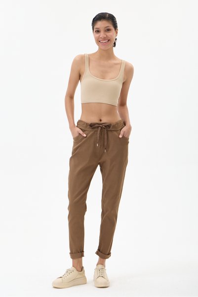 della moor Women's Cacao Drawstring Waist Stretch Fabric Straight-Leg Pants, ...
