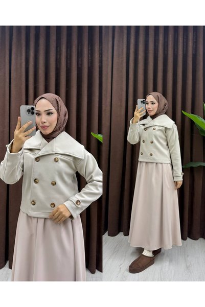moda acar KADIN ŞAL YAKA KRUVAZE DÜĞMELİ KAŞE
