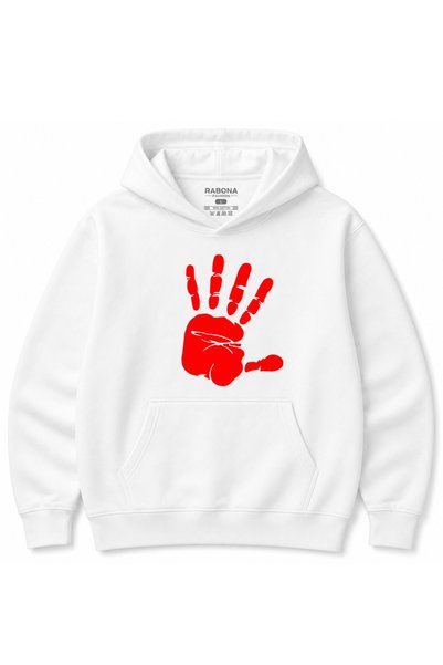 Rabona Fashion Red Handprint – Φούτερ με κουκούλα από βαμβάκι με τολμηρό, μιν...