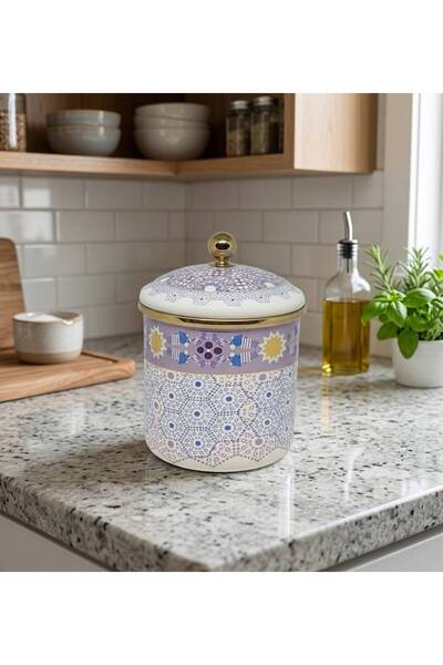 EMAYE EVİM 12 CM MEDIUM-SIZED ENAMEL JAR & SUGAR BOWL WITH ETHNIC PATTERN