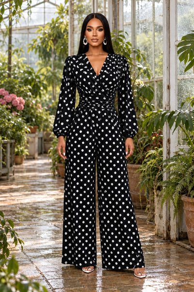 moda wanilia Γυναικεία φόρμα με μακρύ μανίκι, κρουαζέ ντεκολτέ, σούρες στη μέ...