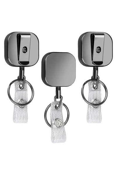 Generic Brand Suport retractabil pentru ecuson cu clemă, 3 piese, breloc retr...