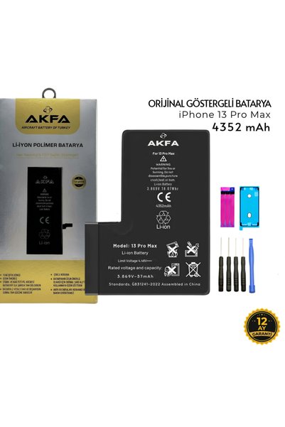 Akfa iPhone 13 Pro Max Batarya 4352 mAh Orjinal Pil + Tamir seti hediye