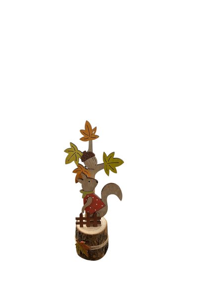 OEM Figurină decorativă din lemn pentru toamnă – Veveriță cu frunze, decor in...