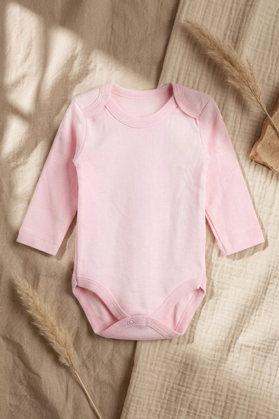 ANP MODA TASARIM 100% Natural Cotton Long-Sleeved Baby Bodysuit - Plain, No-P...