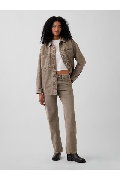 GAP Kadın Açık Kahverengi Mid Rise Straight Taper Jean Pantolon