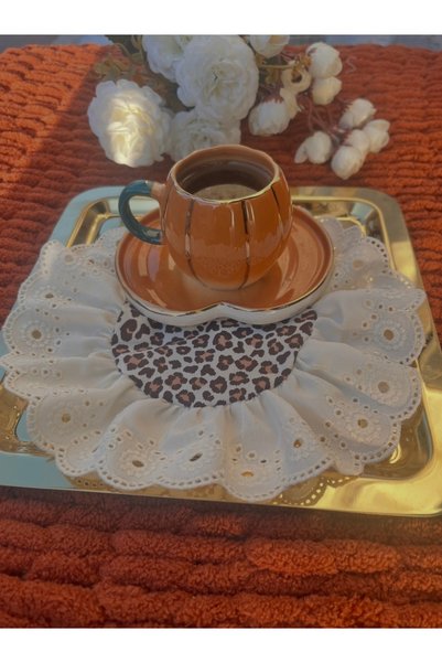 NURGİTA HOME Fırfırlı Fistolu Leopar Desen Kahve Sunum Peçetesi & Kokteyl Peç...