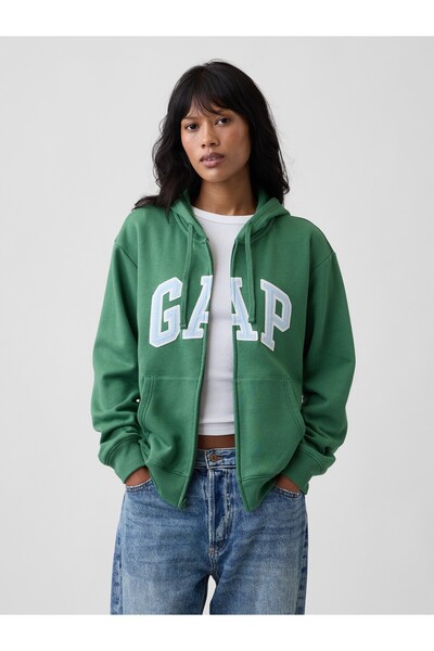 GAP Kadın Açık Yeşil Logo Fleece Fermuarlı Sweatshirt