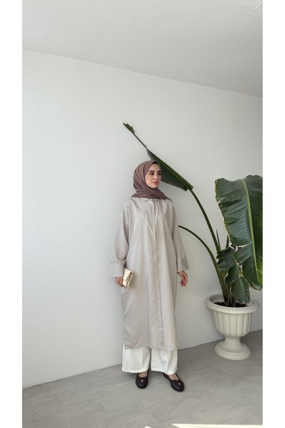 NUHBE BATWING SLEEVE STRIPED SHIRT - BEIGE