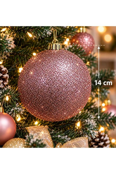 Generic Brand Large Christmas Globe, 14 cm, Rose Gold with Glitter