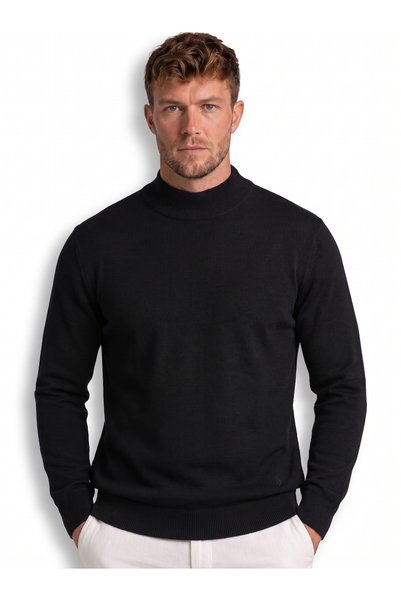 San&Fa Men’s Navy Blue Half-Turtleneck Wool Blend Knit Sweater