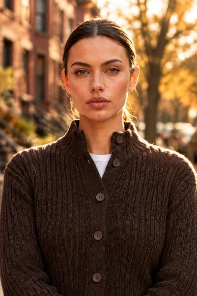 we-rayss Yumuşak Dokulu, Crop Model, Düğme Kapamalı Kahverengi Renk Yumoş Hırka
