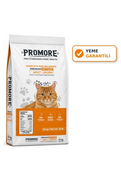 Promore Premium Tavuklu Yetişkin Kedi Maması 15 Kg – %30 Protein, %14 Yağ, Ye...