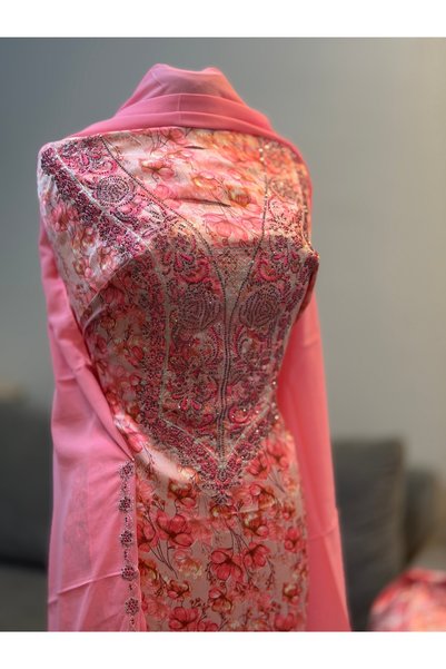 LAVEN Emirati Soft Silk Khimar Fabric with Heavy Embroidery on Chest and Slee...