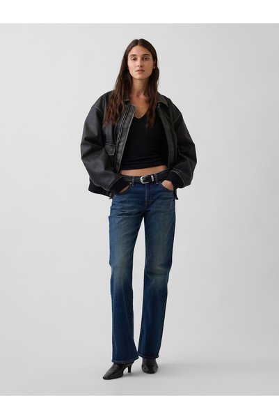 GAP Kadın Koyu Mavi Mid Rise Relaxed Flare Jean Pantolon