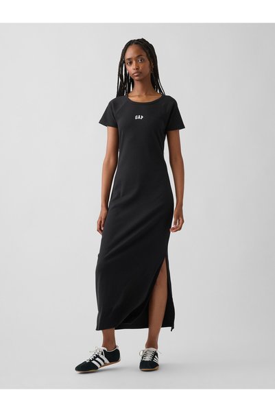 GAP Kadın Siyah Modern Fitilli Logo Maxi Elbise