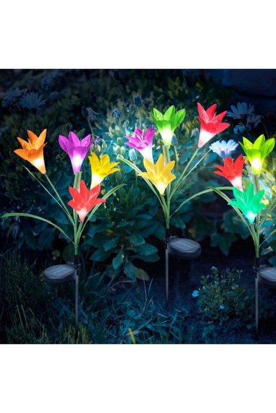 DAMUR Lampă solară LED Crin cu 4 flori, înălțime 80 cm, pentru grădină, inovație