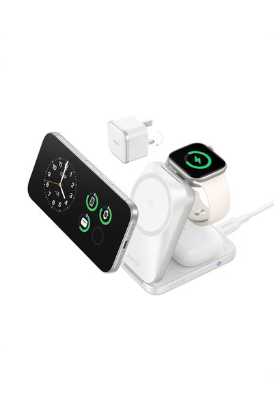 Anker Stuy Anker Prime 3‑in‑1 Wireless Charger, Qi2‑Certified 25W, MagSafe‑Co...