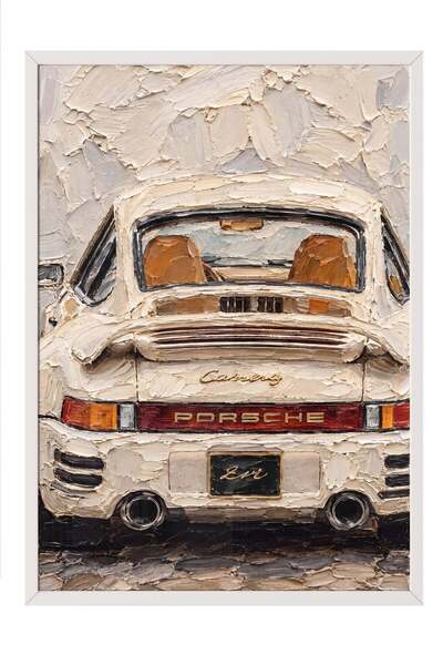 Postifull Oil Painting of a Sports Car Detail Poster – White-Framed Artwork N...