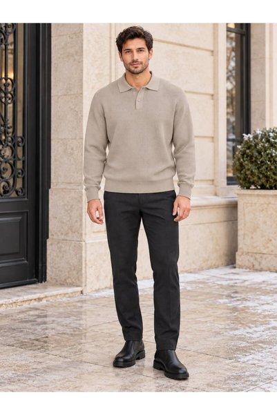 ModaYaren Polo Collar Button-Down Slim Fit Knit Sweater