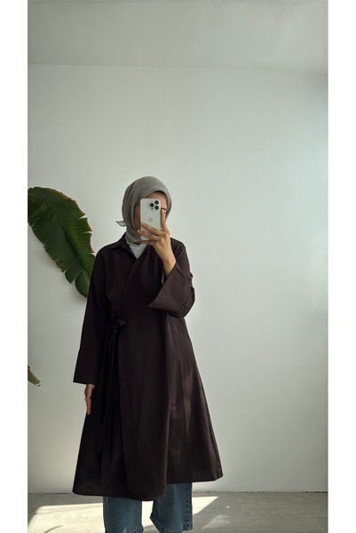 NUHBE SIDE-TIE POPLIN KIMONO - BROWN