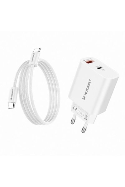 WOZINSKY Încărcător de perete 20W USB-A + USB-C cu cablu USB-C de 1 m, alb