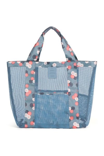 Generic Brand Beach Bag, Transparent Mesh, Floral Print, 43 x 10 x 33 cm, Blue