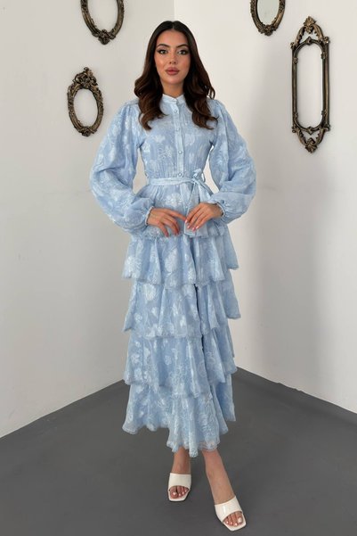 Generic Brand Rochie lungă cu dungi Valon în culoarea albastru bebeluș