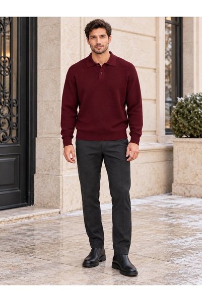 ModaYaren Polo Collar Button-Down Slim Fit Knit Sweater