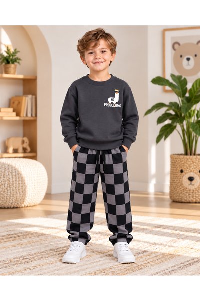 ışık kids Boys' Lamé-Printed Sweatshirt and Sweatpants Set