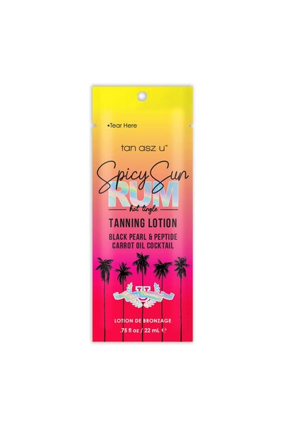 Tan Asz U Loțiune Spicy Sun Rum Hot Tingle pentru solar, cu perle negre și pe...