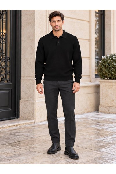 ModaYaren Polo Collar Button-Down Slim Fit Knit Sweater