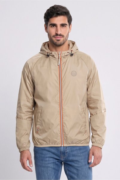 Geographical Norway Men Regular Fit Long Sleeve Windbreaker Jacket, Beige
